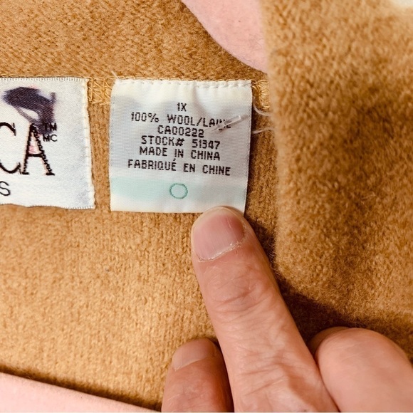 VINTAGE Tan Brown Wool Button Down Shacket Neutral Cardigan Sweater Pocket Sz 1X - Picture 7 of 11